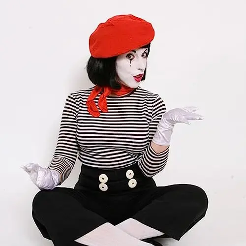 FrencModazonean Beret Women Men, Mustache Halloween Mime Costume Accessory Beanie Caps Classic Wool Winter French Hat Free Size - 4