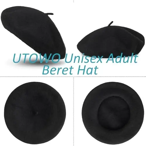 FrencModazonean Beret Women Men, Mustache Halloween Mime Costume Accessory Beanie Caps Classic Wool Winter French Hat Free Size - 4