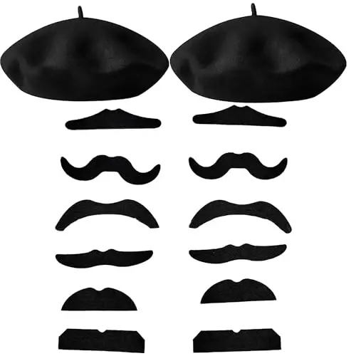 FrencModazonean Beret Women Men, Mustache Halloween Mime Costume Accessory Beanie Caps Classic Wool Winter French Hat Free Size - 5