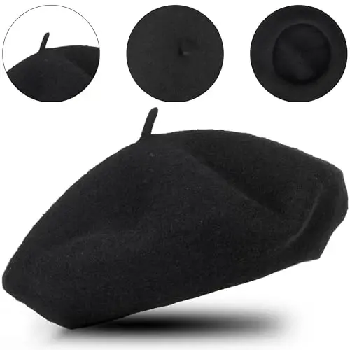FrencModazonean Beret Women Men, Mustache Halloween Mime Costume Accessory Beanie Caps Classic Wool Winter French Hat Free Size - 6