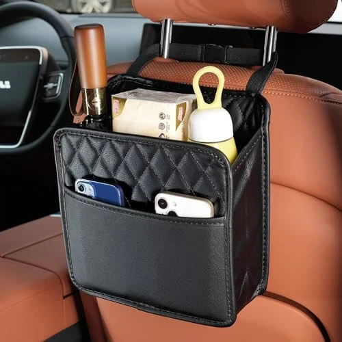 FrgKbTm 2Pack Car Seat Back Hanging Bag Car Document Holder Multi-Pocket Bottle Bag Storage Waterproof Pu Leather Box Organizer Travel Tidy Pouch Pocket Kids 