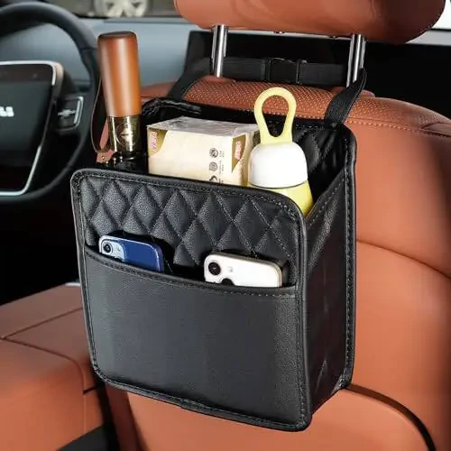FrgKbTm 2Pack Car Seat Back Hanging Bag Car Document Holder Multi-Pocket Bottle Bag Storage Waterproof Pu Leather Box Organizer Travel Tidy Pouch Pocket Kids - 1