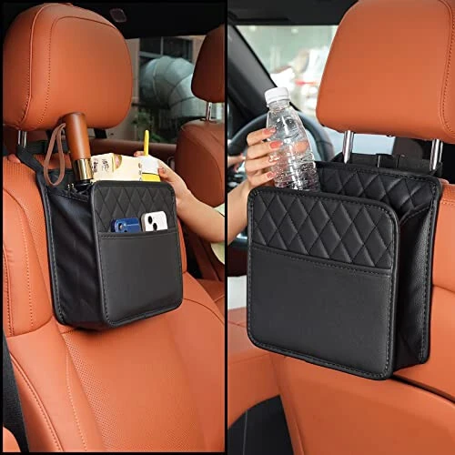 FrgKbTm 2Pack Car Seat Back Hanging Bag Car Document Holder Multi-Pocket Bottle Bag Storage Waterproof Pu Leather Box Organizer Travel Tidy Pouch Pocket Kids - 2