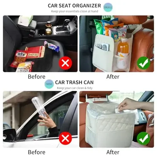 FrgKbTm Car Seat Back Hanging Bag Car Document Holder Multi-Pocket Bottle Bag Storage Box Organizer Travel Tidy Pouch Pocket Kids Beige - 5