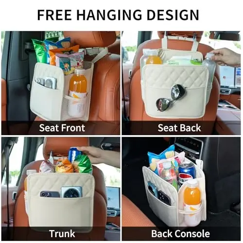 FrgKbTm Car Seat Back Hanging Bag Car Document Holder Multi-Pocket Bottle Bag Storage Box Organizer Travel Tidy Pouch Pocket Kids Beige - Modazone (1)