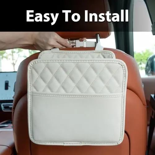 FrgKbTm Car Seat Back Hanging Bag Car Document Holder Multi-Pocket Bottle Bag Storage Box Organizer Travel Tidy Pouch Pocket Kids Beige - 7