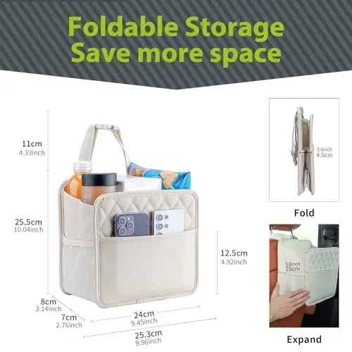 FrgKbTm Car Seat Back Hanging Bag Car Document Holder Multi-Pocket Bottle Bag Storage Box Organizer Travel Tidy Pouch Pocket Kids Beige - 6