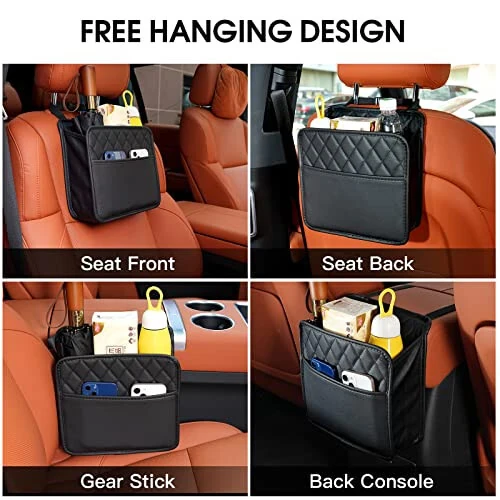 FrgKbTm 2Pack Car Seat Back Hanging Bag Car Document Holder Multi-Pocket Bottle Bag Storage Waterproof Pu Leather Box Organizer Travel Tidy Pouch Pocket Kids - 4