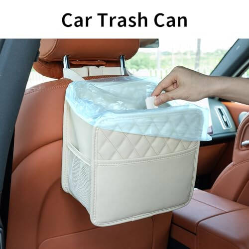 FrgKbTm 2Pack Car Seat Back Hanging Bag Car Document Holder Multi-Pocket Bottle Bag Storage Box Organizer Travel Tidy Pouch Pocket Kids Beige - 4