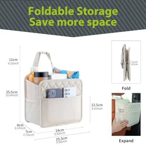 FrgKbTm 2Pack Car Seat Back Hanging Bag Car Document Holder Multi-Pocket Bottle Bag Storage Box Organizer Travel Tidy Pouch Pocket Kids Beige - 7