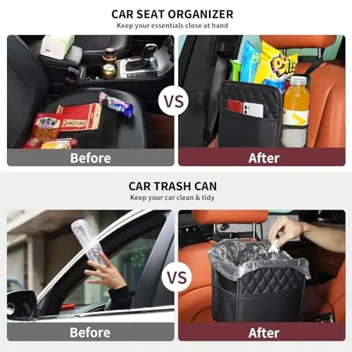 FrgKbTm Car Seat Back Organizer, Waterproof Car Backseat Organizer with Cup Holders Large Capacity Hanging Car Storage Bag for Phones Documents Cups Bottle Travel Compatible with Most Vehicles - 2