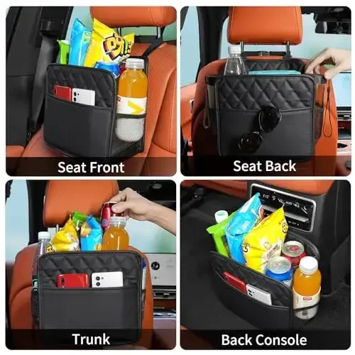 FrgKbTm Car Seat Back Organizer, Waterproof Car Backseat Organizer with Cup Holders Large Capacity Hanging Car Storage Bag for Phones Documents Cups Bottle Travel Compatible with Most Vehicles - 3