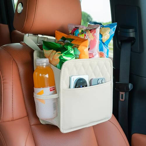 FrgKbTm Car Seat Back Hanging Bag Car Document Holder Multi-Pocket Bottle Bag Storage Box Organizer Travel Tidy Pouch Pocket Kids (Beige C x2) - 1