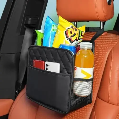 FrgKbTm Car Seat Back Organizer, Waterproof Car Backseat Organizer with Cup Holders Large Capacity Hanging Car Storage Bag for Phones Documents Cups Bottle Travel Compatible with Most Vehicles - 1