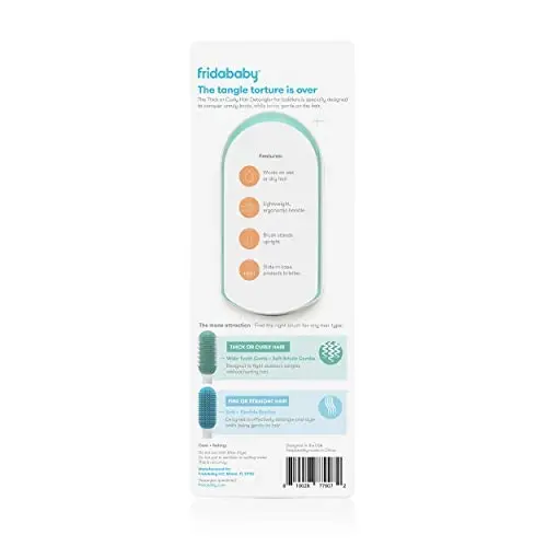 Frida Baby Detangling Hairbrush for Thick or Curly Hair, Toddler Hairbrush, Detangler Brush for Kids, Wide-Tooth Comb & Bristle Combo, Loosens Knots Without Tears or Breakage, Wet or Dry Use, Teal - 12