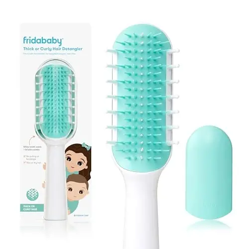 Frida Baby Detangling Hairbrush for Thick or Curly Hair, Toddler Hairbrush, Detangler Brush for Kids, Wide-Tooth Comb & Bristle Combo, Loosens Knots Without Tears or Breakage, Wet or Dry Use, Teal 