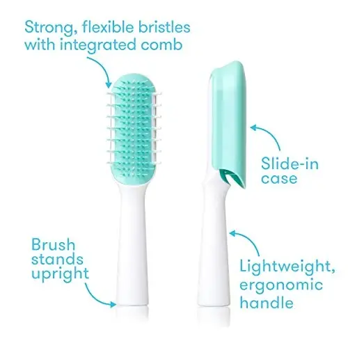 Frida Baby Detangling Hairbrush for Thick or Curly Hair, Toddler Hairbrush, Detangler Brush for Kids, Wide-Tooth Comb & Bristle Combo, Loosens Knots Without Tears or Breakage, Wet or Dry Use, Teal - 2