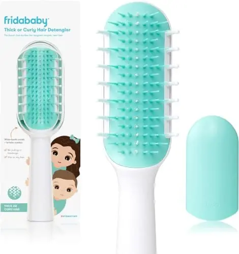 Frida Baby Расческа для распутывания густых/кудрявых волос, детская расческа, щетка для распутывания волос для детей, гребень с широкими зубьями и щетиной, безболезненное распутывание, для влажных/сухих волос, бирюзовая, (упаковка из 12 шт.) 