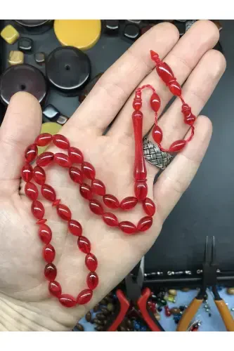 Friend Gift Rosary, Red Streaked Wooden Boxed Dust Amber Rosary-streakedred2 - KANUNİ TESBİH (1)