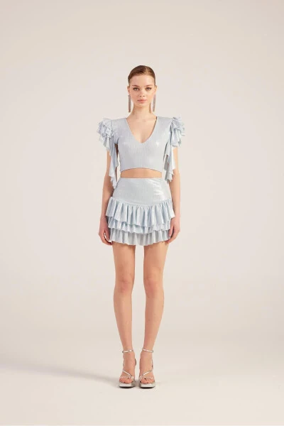 Frill Detail Skirt Blouse Nana Set Blue-Blue - 1