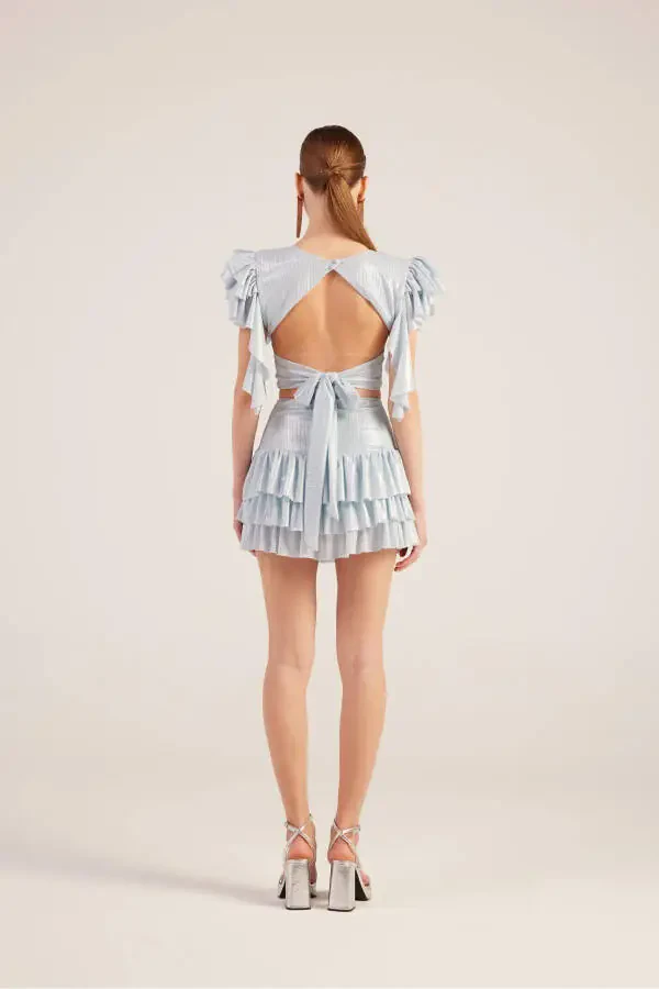 Frill Detail Skirt Blouse Nana Set Blue-Blue - 5