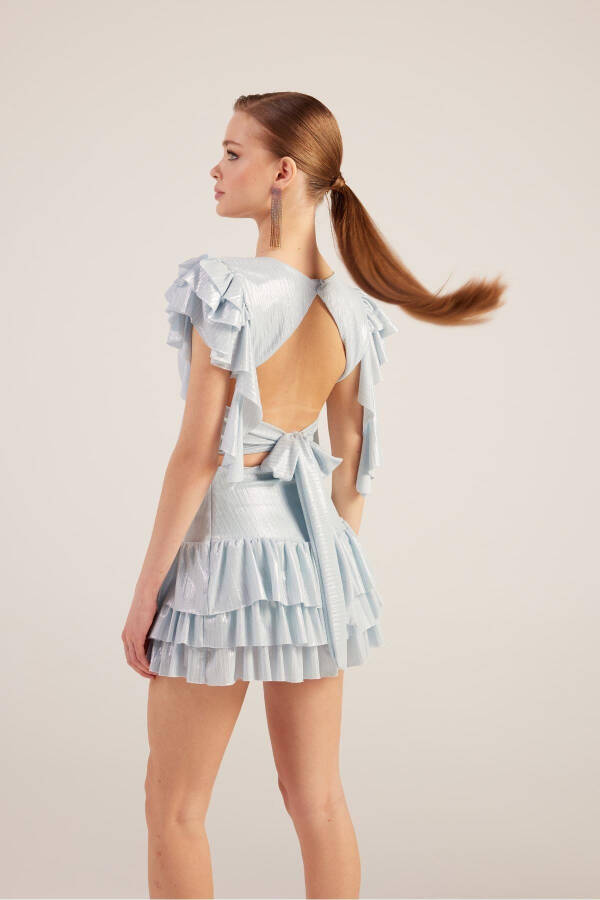 Frill Detail Skirt Blouse Nana Set Blue-Blue - 9