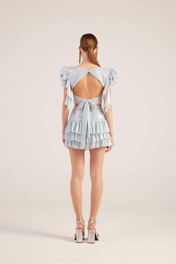 Frill Detail Skirt Blouse Nana Set Blue-Blue - 12