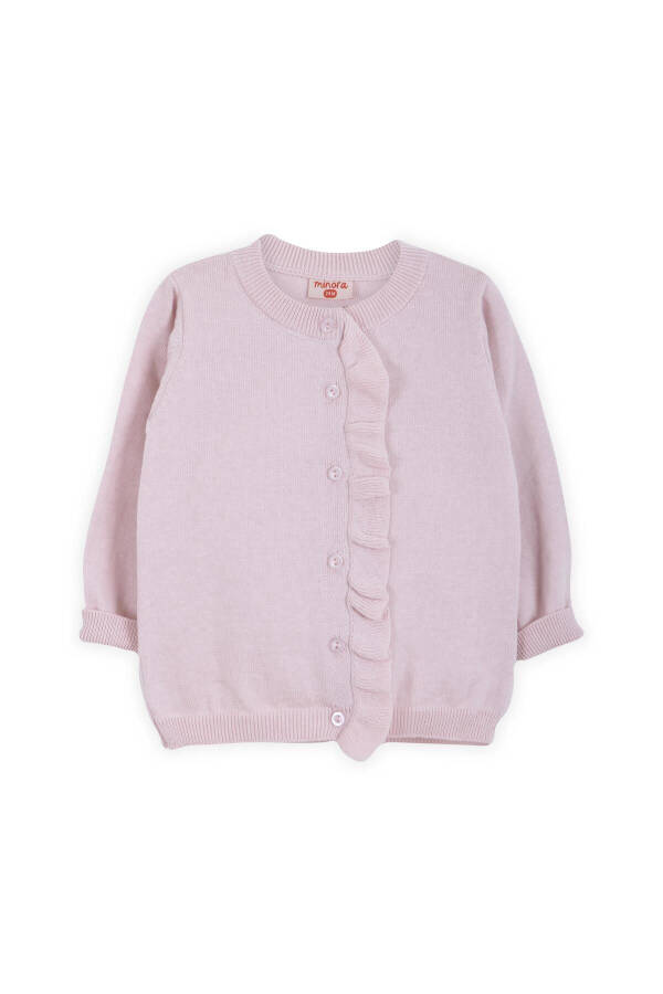 Frilly knitted cardigan for baby girls, 6-24 months (powder pink) - 1