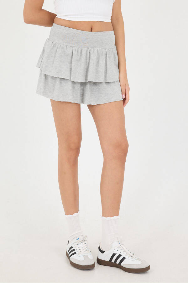 Frilly Mini Skirt with Elastic Waist E1555-k3 - 1