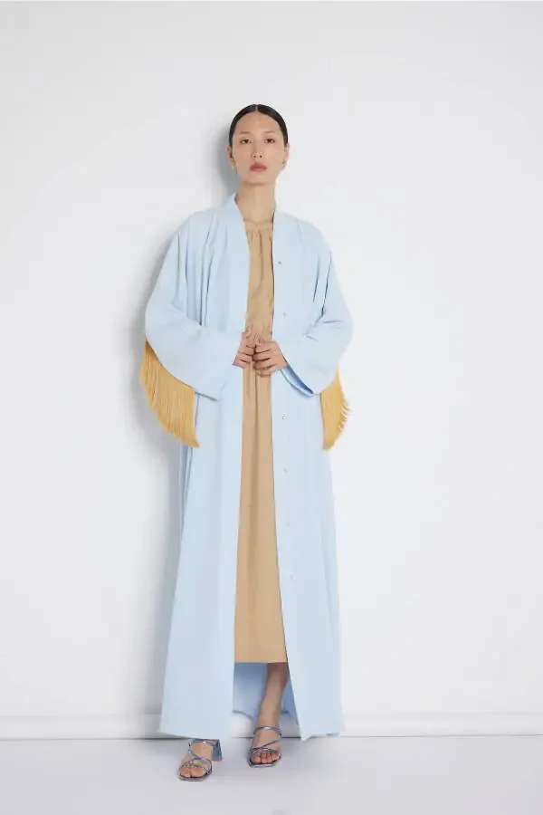 Fringe Detail Abaya Light Blue - 1