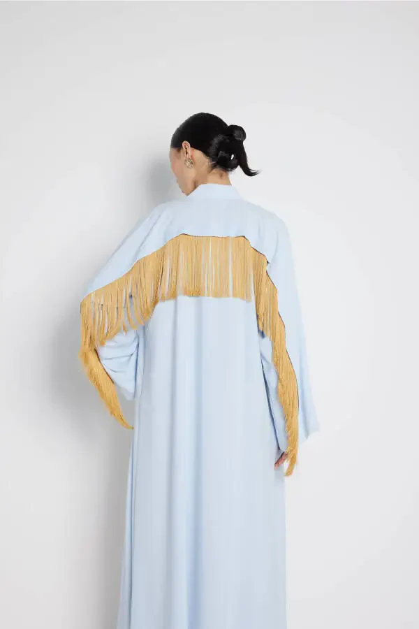 Fringe Detail Abaya Light Blue - 2