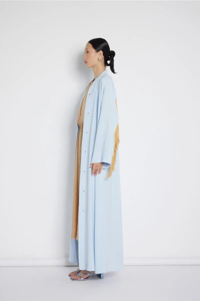 Fringe Detail Abaya Light Blue - 3