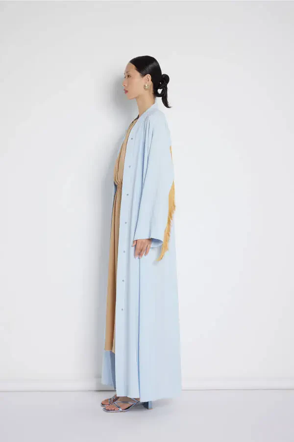 Fringe Detail Abaya Light Blue - 3