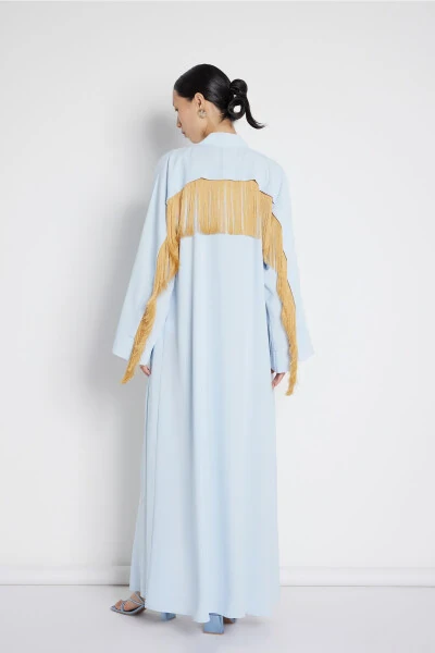 Fringe Detail Abaya Light Blue - 4