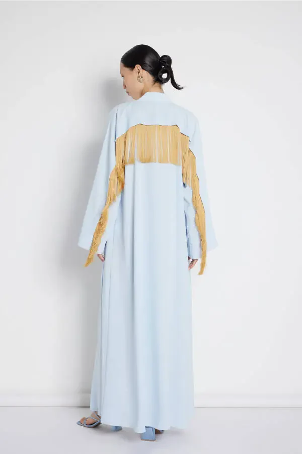 Fringe Detail Abaya Light Blue - 4