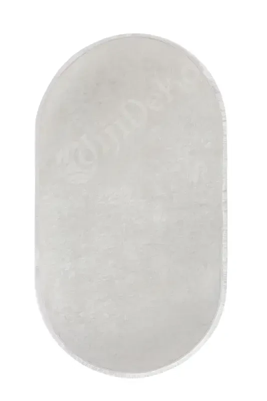 Fringed Oval Rug Light Cream Living Room Corridor Entrance Kitchen Rug Wipe Clean - 2