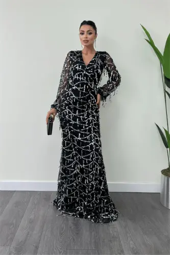 Fringed Sequin Design Dress - SILVER - 2