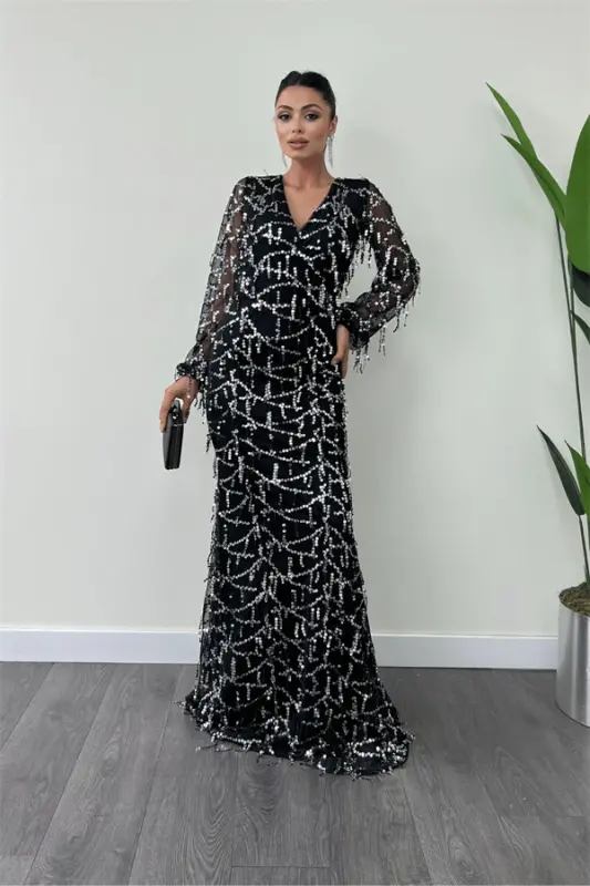 Fringed Sequin Design Dress - SILVER - 2