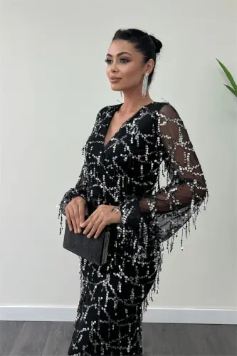 Fringed Sequin Design Dress - SILVER - 3