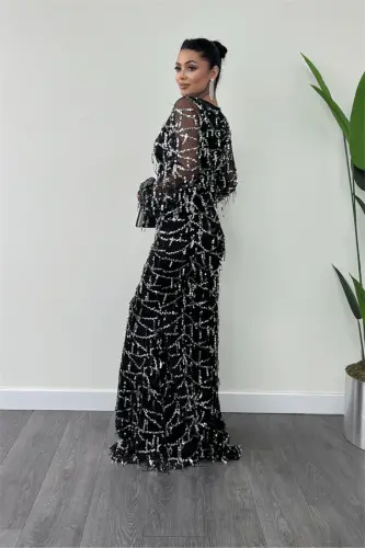 Fringed Sequin Design Dress - SILVER - 5