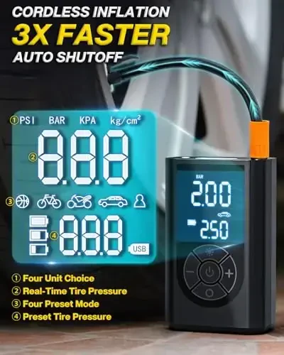 FRIWOLE Shinalarni ta'mirlash to'plami, ko'chma havo kompressori, simsiz shina inflyatori (150 PSI) bilan 58 dona shinalarni tiqish to'plami, avtomobil, mototsikl, traktor, yuk mashinasi, to'p uchun. - FRIWOLE (1)
