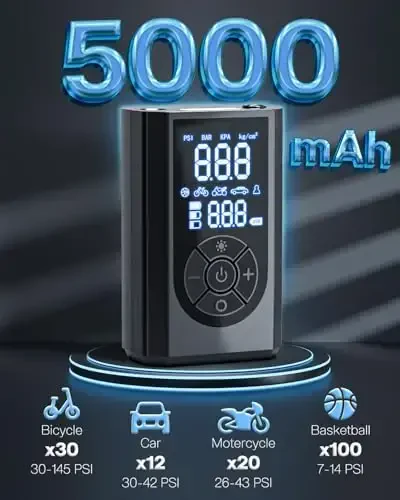 FRIWOLE Shinalarni ta'mirlash to'plami, ko'chma havo kompressori, simsiz shina inflyatori (150 PSI) bilan 58 dona shinalarni tiqish to'plami, avtomobil, mototsikl, traktor, yuk mashinasi, to'p uchun. - 3