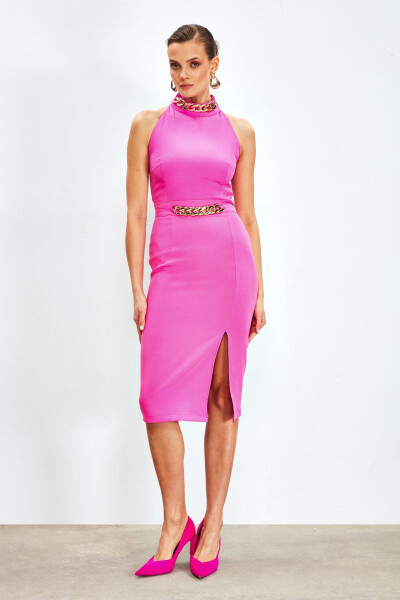 Front Chain Detail Skirt - FUCHSIA - 3