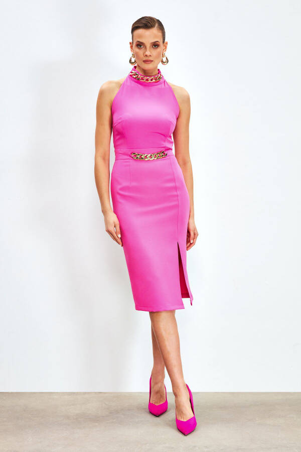 Front Chain Detail Skirt - FUCHSIA - 4