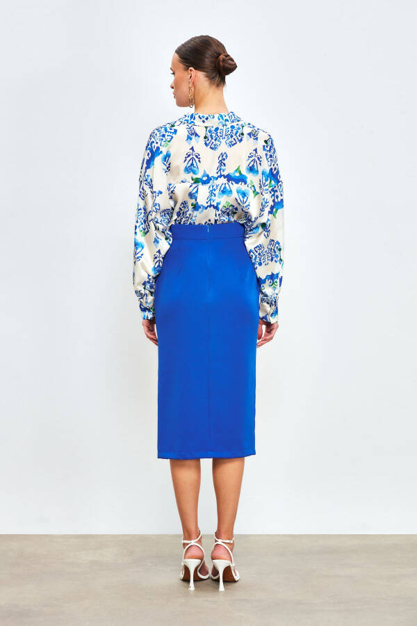 Front Chain Detailed Skirt - SAX BLUE - 7