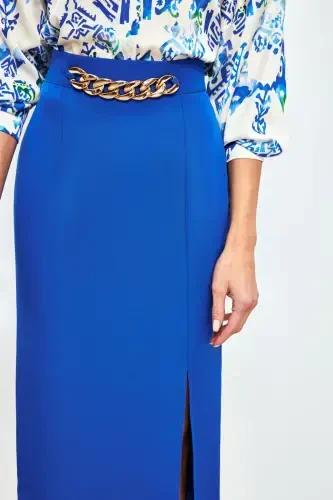 Front Chain Detailed Skirt - SAX BLUE - 6