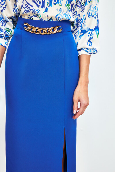 Front Chain Detailed Skirt - SAX BLUE - 13