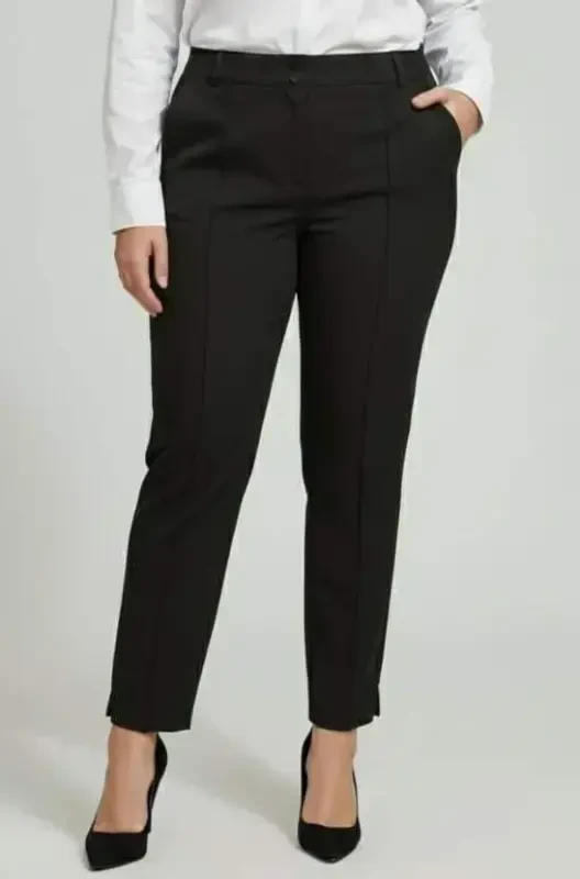 Front Ribbed Plus Size Fabric Pants Black - BÜYÜKBEDENIZ