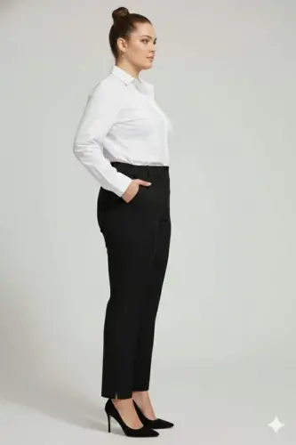 Front Ribbed Plus Size Fabric Pants Black - BÜYÜKBEDENIZ (1)