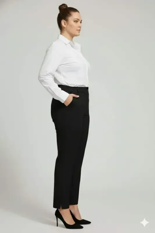 Front Ribbed Plus Size Fabric Pants Black - 2